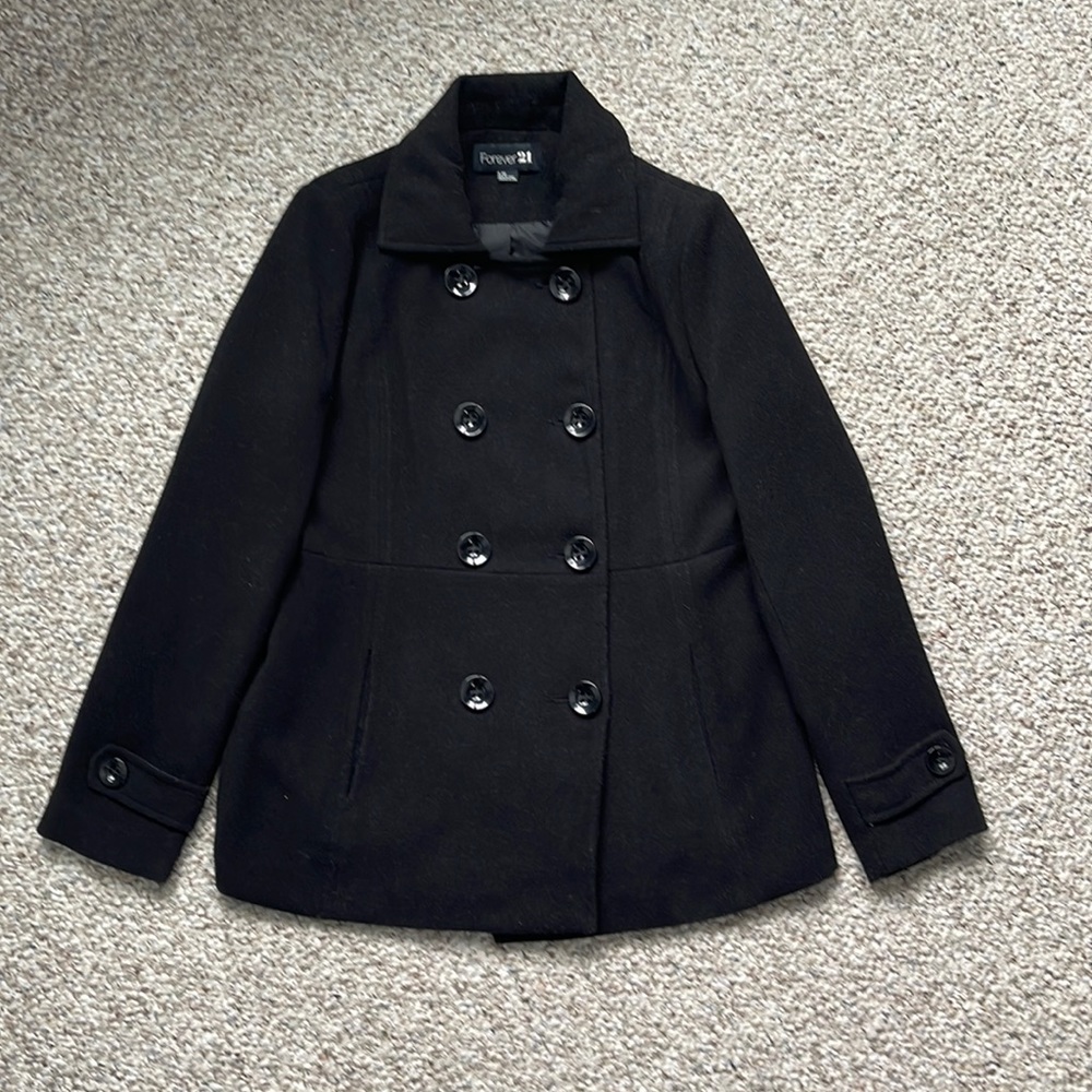 Forever 21 Pea Coat (Black, Women’s Large)
